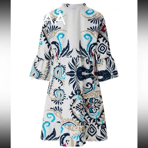 Boho Floral Paisley Print Button Dress - Picture 3 of 4